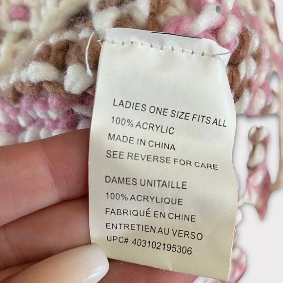 3/$15 Women's Pink and White Knit Toque with Pom Poms - Picture 3 of 4